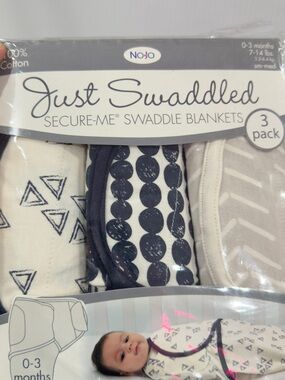 Just Swaddled Secure-Me Swaddle Blankets - Navy & Light Gray (3 Pack)